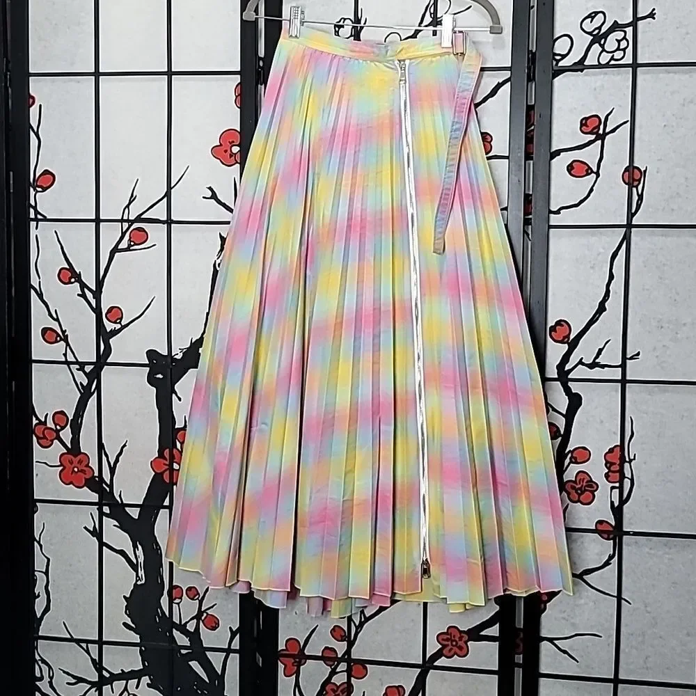 Beatrice B Pleated Plaid Printed Midi Skirt Size 0